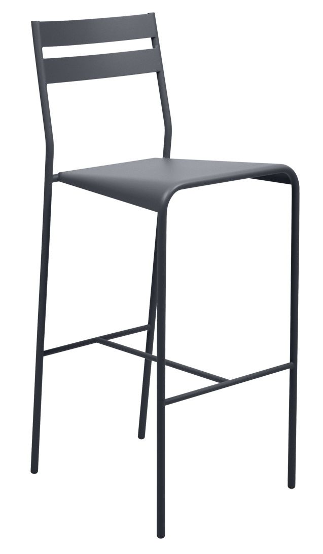 Facto Barstool: Grauer Fermob Barhocker für den Außenbereich, minimalistisches Design mit Rückenlehne.